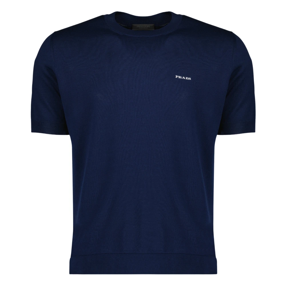 Prada Men's Blue Round-Neck Knitwear, M, Cotton Crew-Neck Jumper