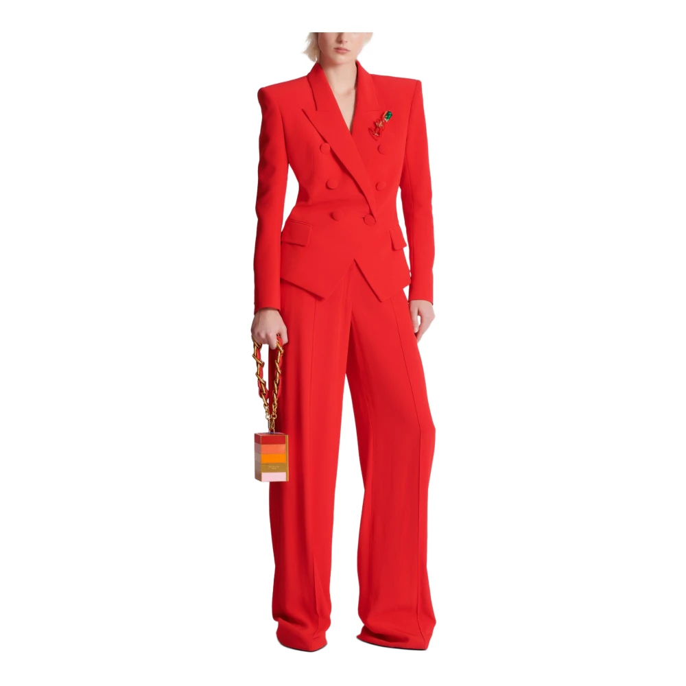 Balmain Aansluitend kreukvrij jasje met 6 knopen Red Dames