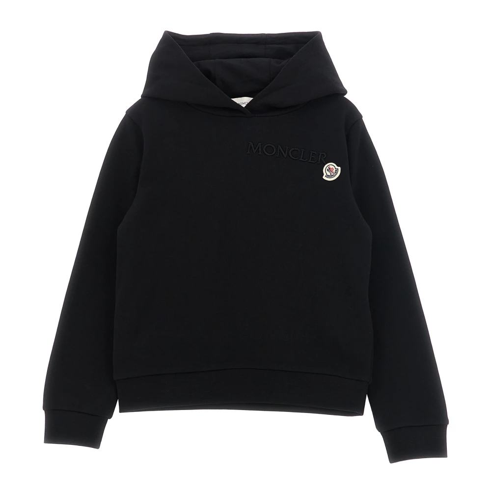 Moncler Unisex Kids Black Kids Sweatshirts, 6 Y, Logo Embroidery Hoodie