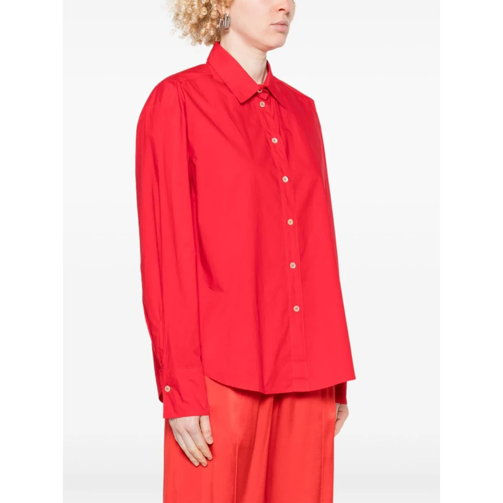 Forte Rode knoopsluiting overhemd met plooien Red Dames