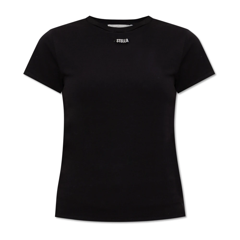 Stella Mccartney T-shirt met logo-vormige applicatie Black Dames