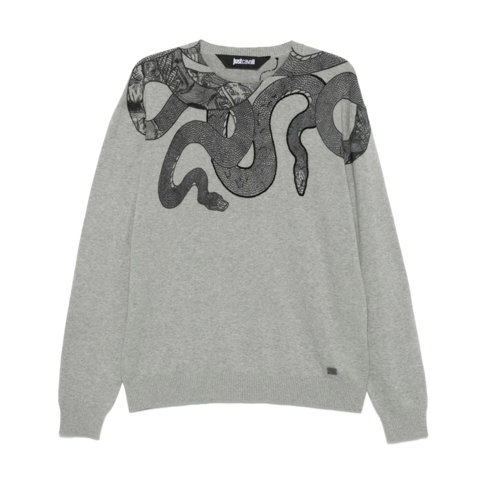 Just Cavalli Slangenprint Grijs Gebreid T-shirt Gray Heren