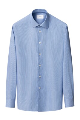 slim fit dress slacks Contemporary Fit White Twill Shirt with Dark Blue Buttons – John Craig main image 0