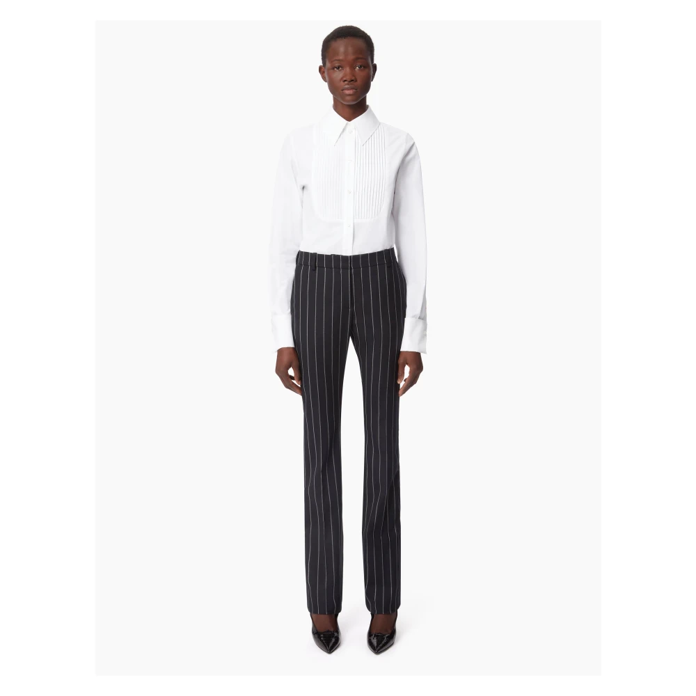 Nina Ricci Blauwe Pinstripe Wol Straight Broek Multicolor Dames