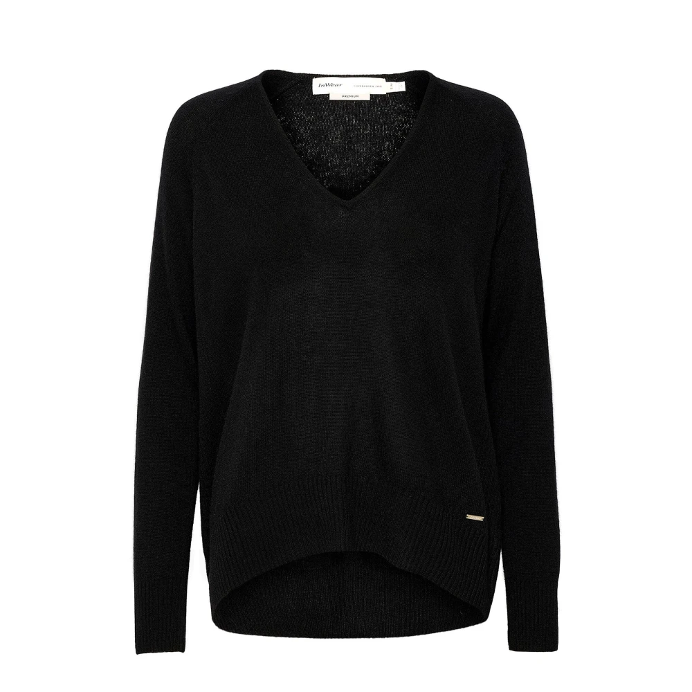 Inwear Women's Black Cashmere Knitwear, Xs/S, V-Neck Premium Pullover Jumper