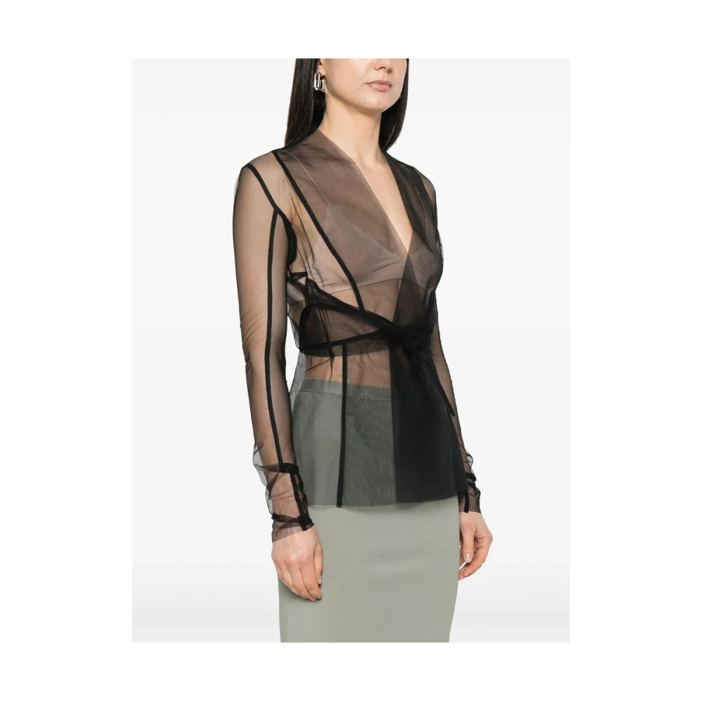 Rick Owens Zwarte Stropdas Sluiting Doorschijnende Lange Mouw Black Dames