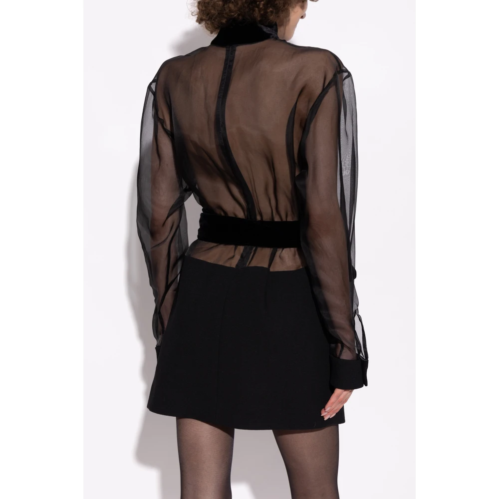 Dolce & Gabbana Transparante jurk met fluwelen riem Black Dames