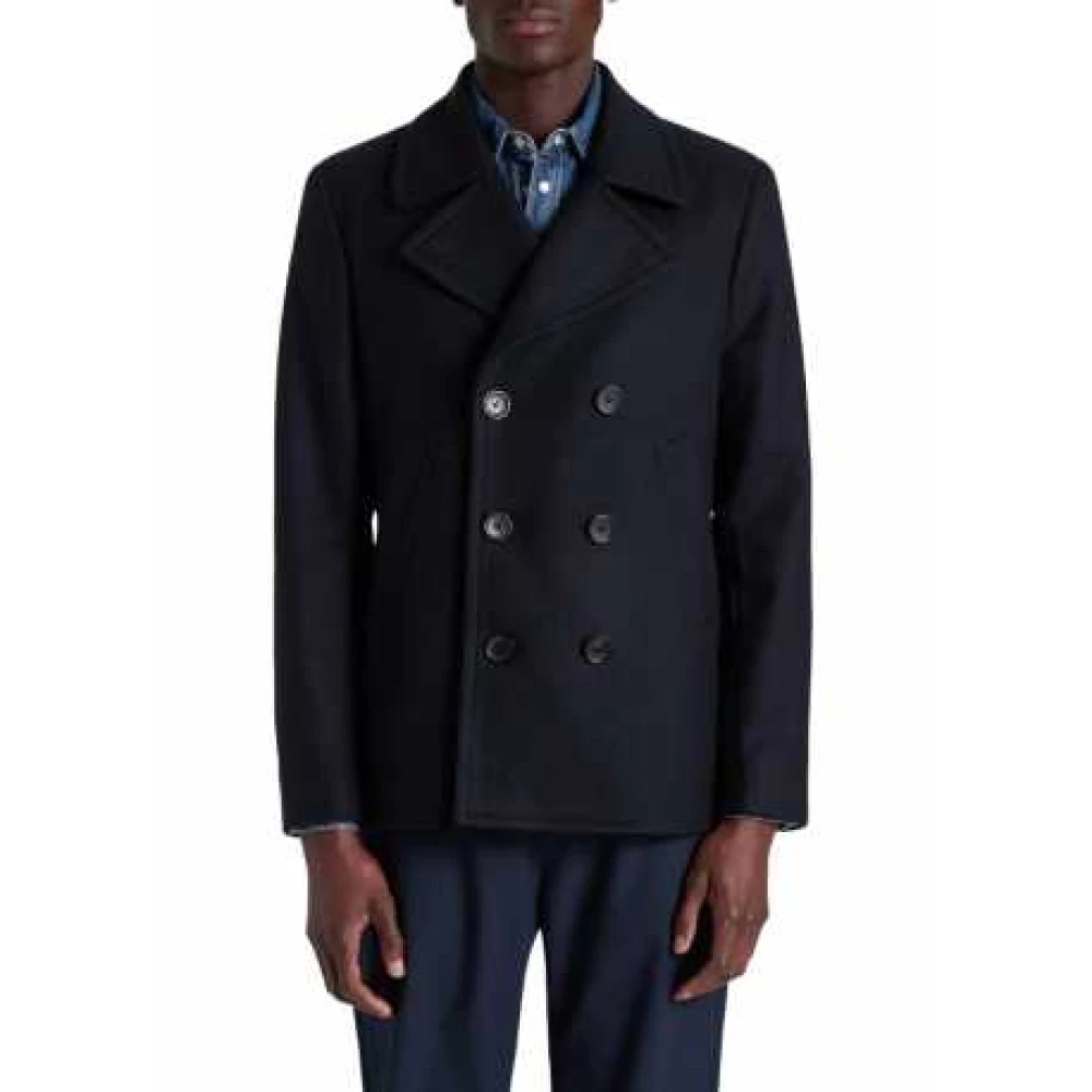 Paul Smith Marineblauwe Wollen Peacoat Klassieke Stijl Blue Heren