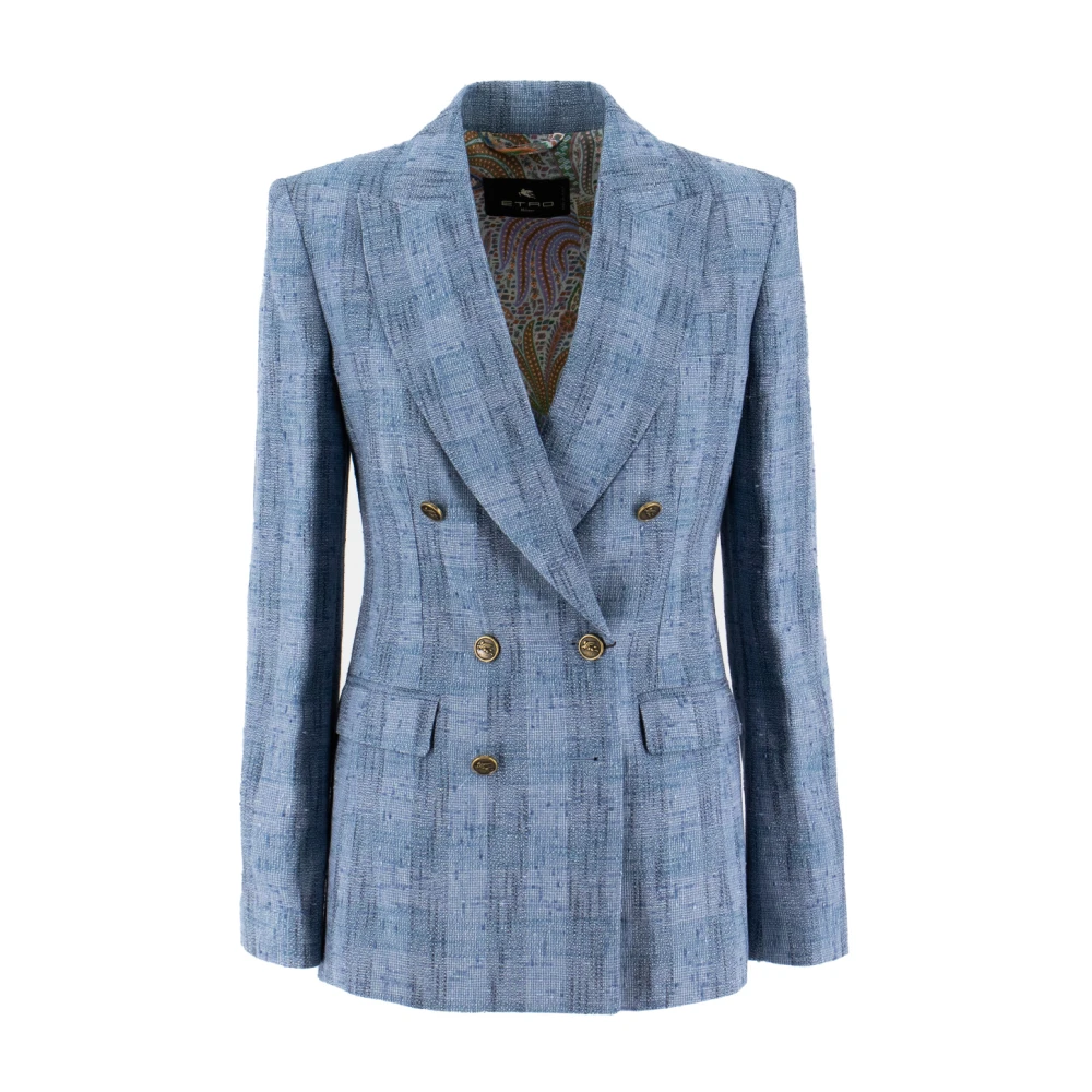 ETRO Gevlamd stof dubbelrijige jas Blue Dames