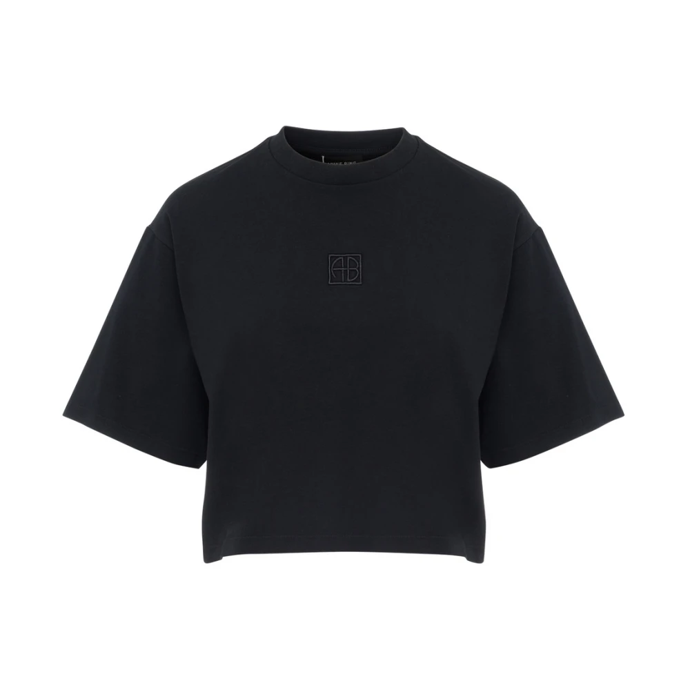 Anine Bing Gekropt T-shirt met Monogram Black Dames
