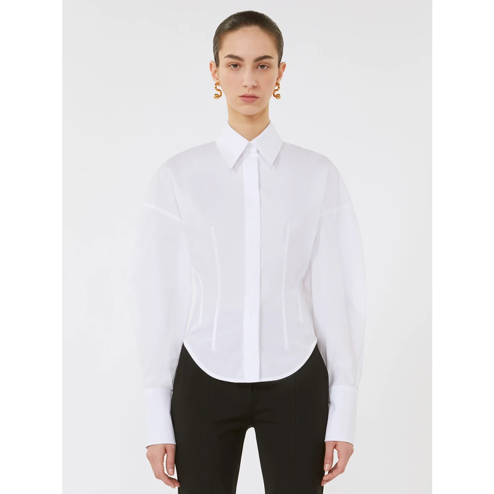 SPORTMAX Oversized Wit Shirt met Zichtbare Stiksels White Dames