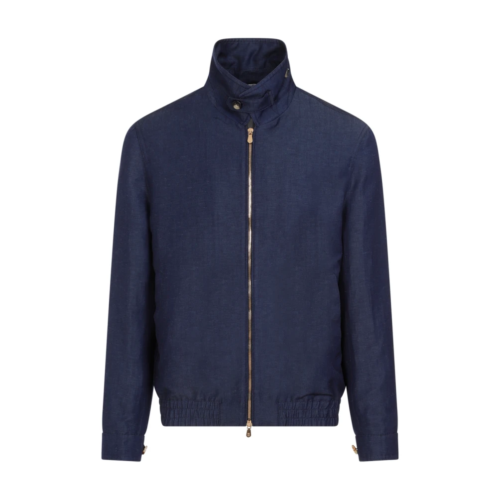 BRUNELLO CUCINELLI Blauwe Wol Staande Kraag Jas Blue Heren
