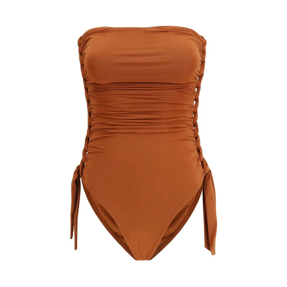 Zimmermann Women's Brown Daylight Braided Gathered One-Piece - Swimsuits - S - Swimwear