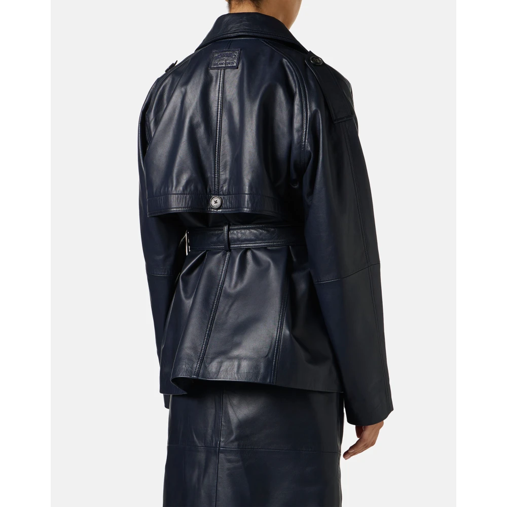 Iceberg Korte blauwe leren jas met Milano Italia logo Blue Dames