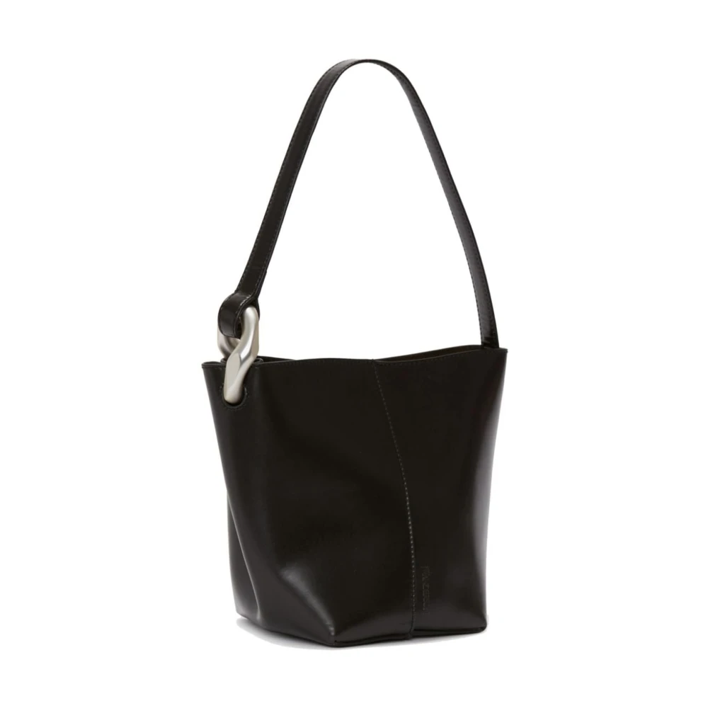 JW Anderson Zwarte Bucket Bag Gehamerd Leer Zilver Black Dames