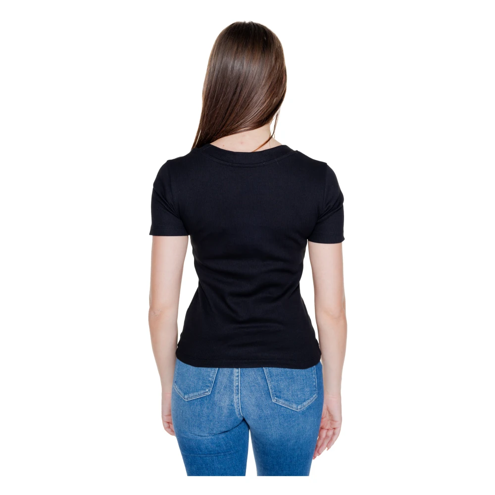Calvin Klein Jeans Rib V-Neck T-Shirt Herfst Winter Collectie Black Dames