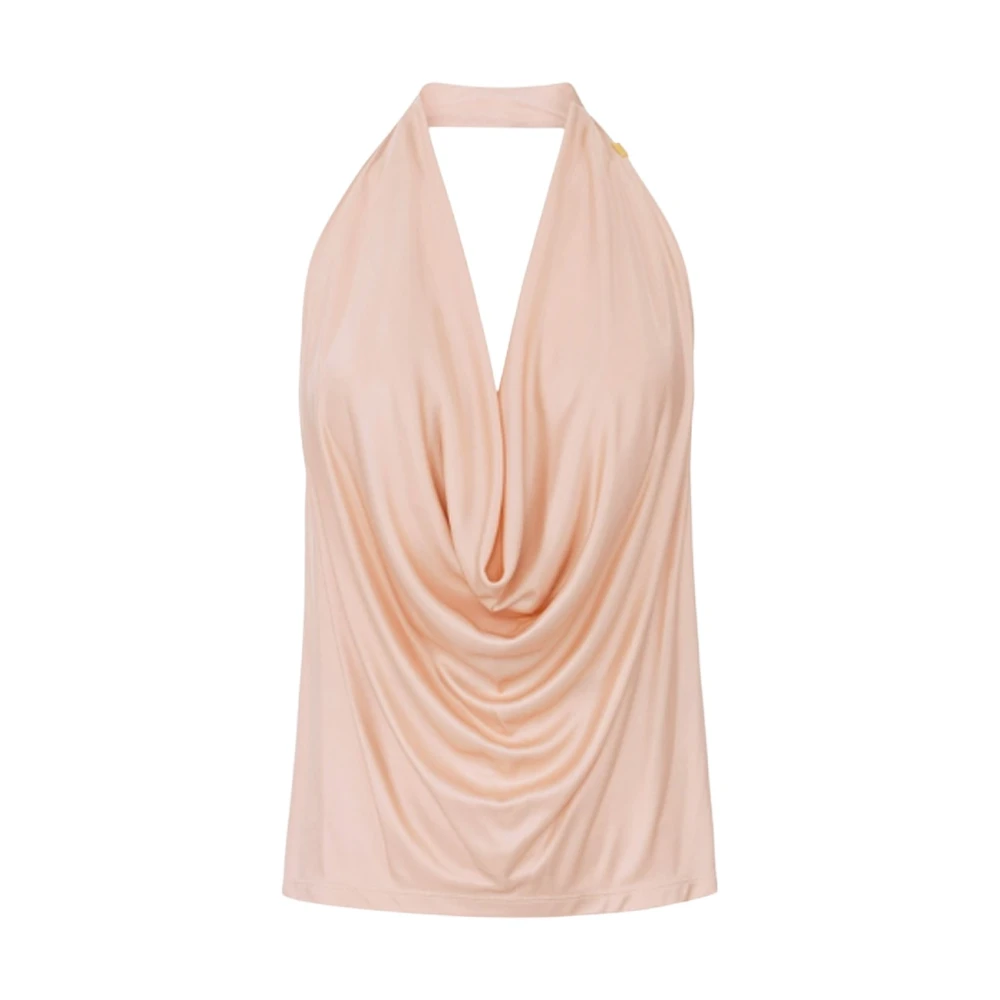 Elisabetta Franchi Women's Pink Sleeveless Tops, M, Halterneck Draped Top