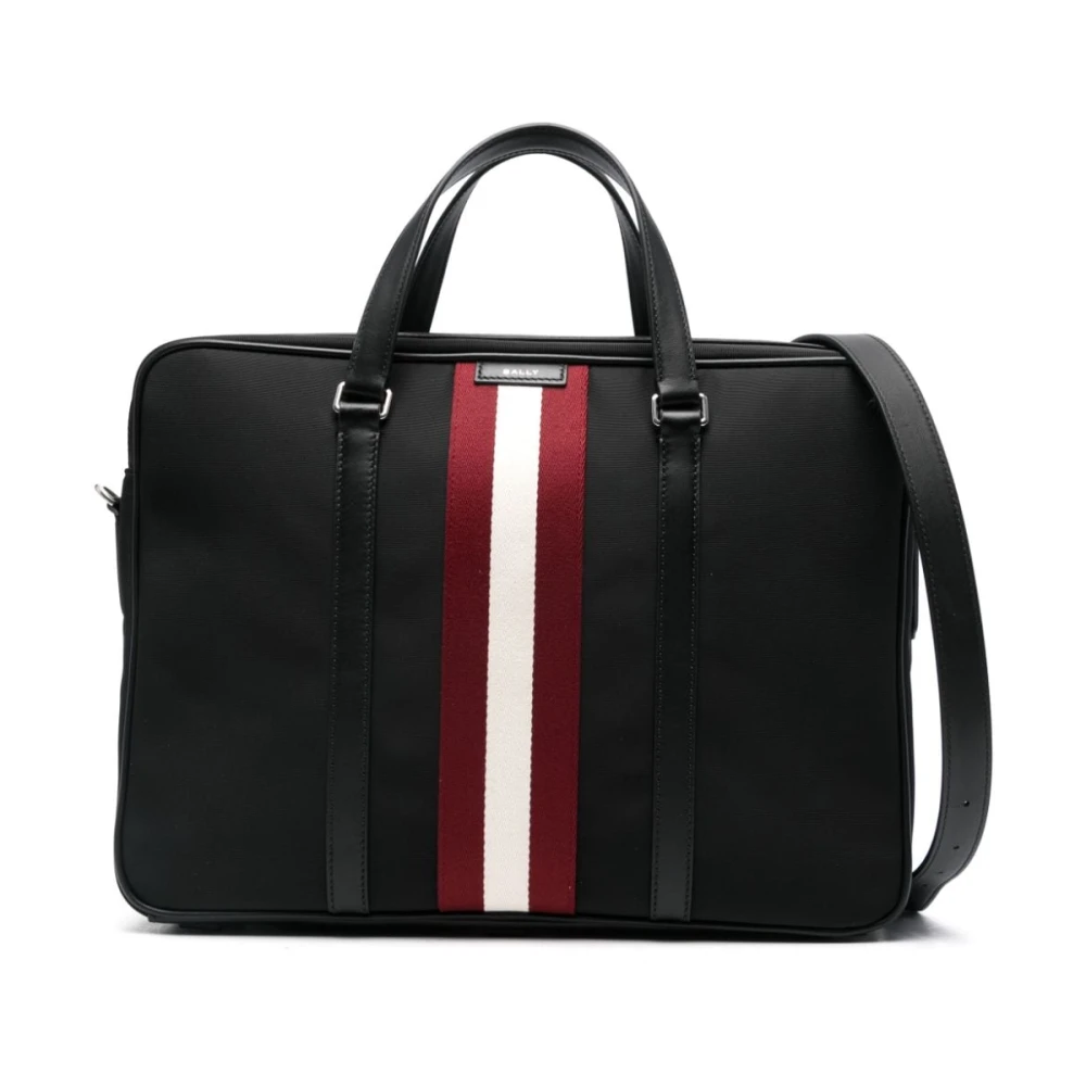 Bally Leren Tas met Logo Patch en Handvat Black Heren