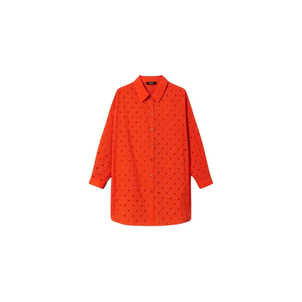 Twinset Comfortabele Sangallo Stof Shirt Orange Dames