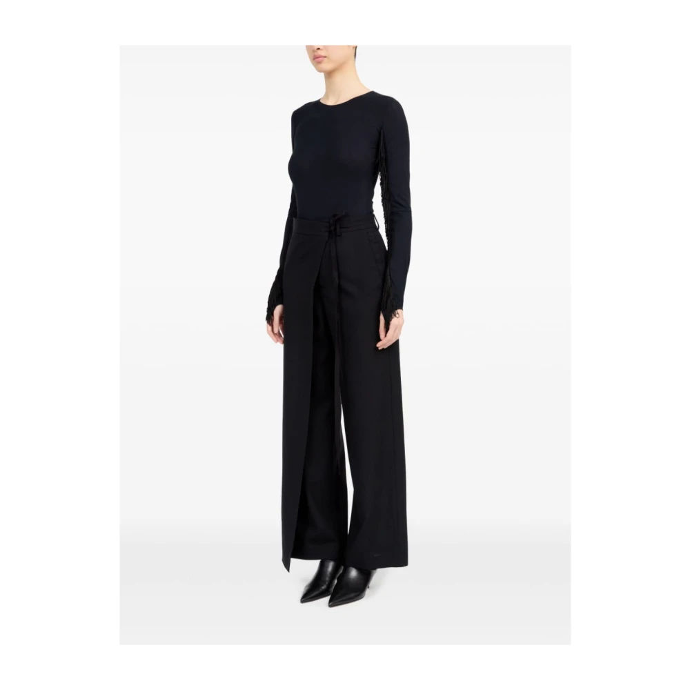 MM6 Maison Margiela Zwarte wollen uitlopende broek met strik Black Dames