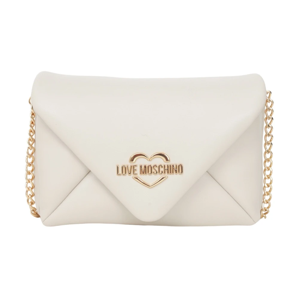 Love Moschino Ivoor Schoudertas met Gouden Logo Beige Dames