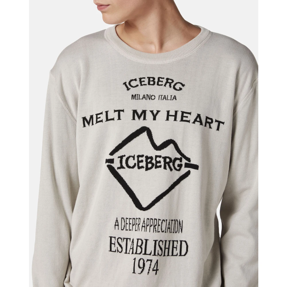 Iceberg IJsblauwe crewneck sweater in dubbel jacquard katoen met graphics Beige Heren