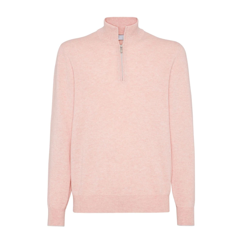 BRUNELLO CUCINELLI Zalmroze Hoge Hals Trui Pink Heren