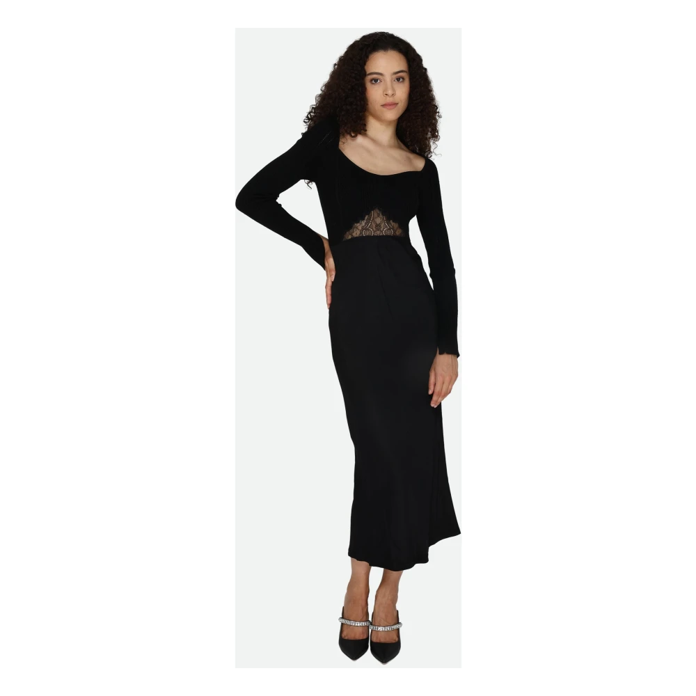 PATRIZIA PEPE Zwarte Midi Jurk met Geribbelde Top Black Dames
