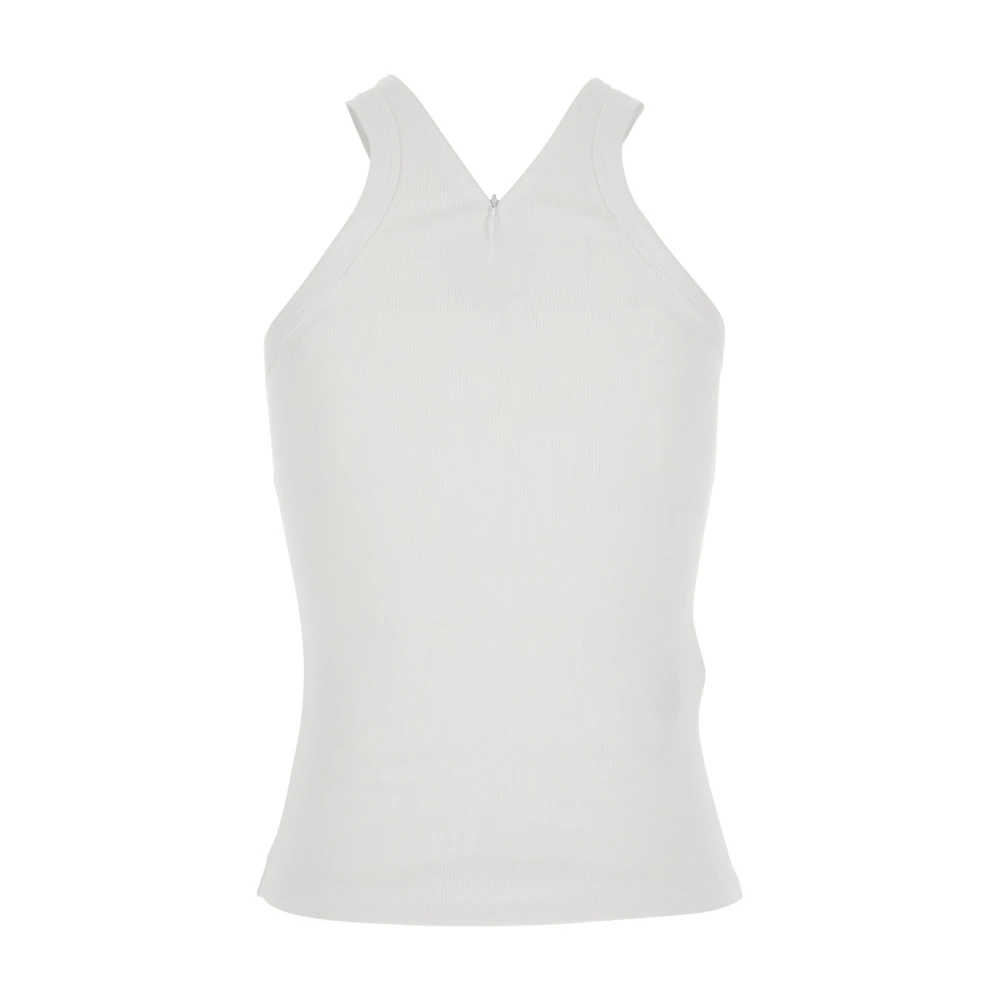 Pinko Women's White Sleeveless Tops, M, Curacao Tank Top With Ribbing