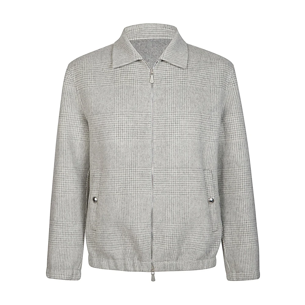 Eleventy Men's Gray Plaid Wool Cashmere Bomber Jacket