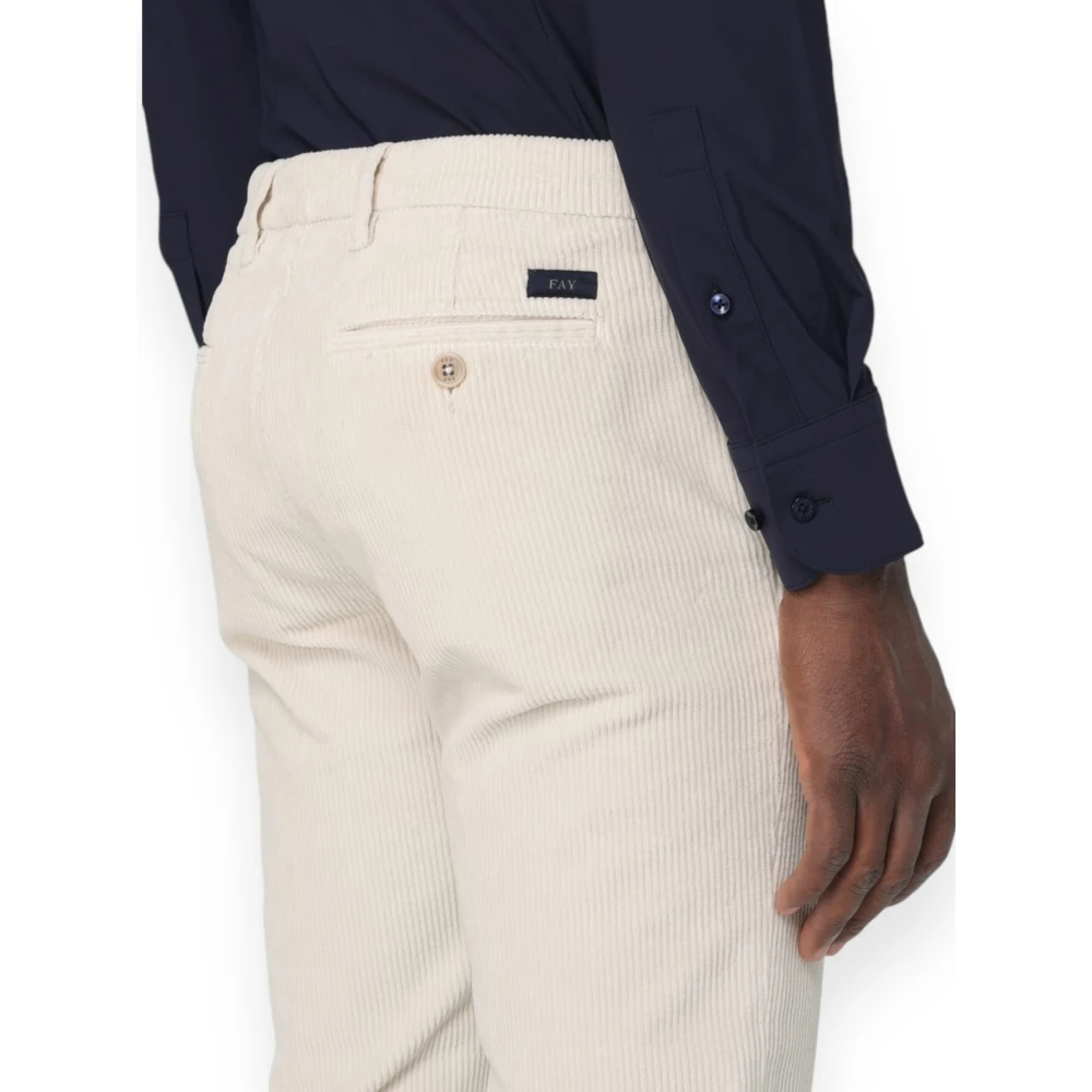 Fay Velours Capri Broek met 500 Strepen Beige Heren