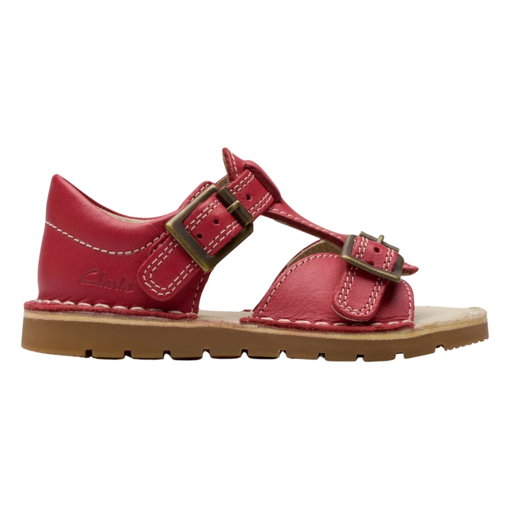 Clarks Girls Red Sandals,, Leather Play Sandals For Baby Size 21 Eu