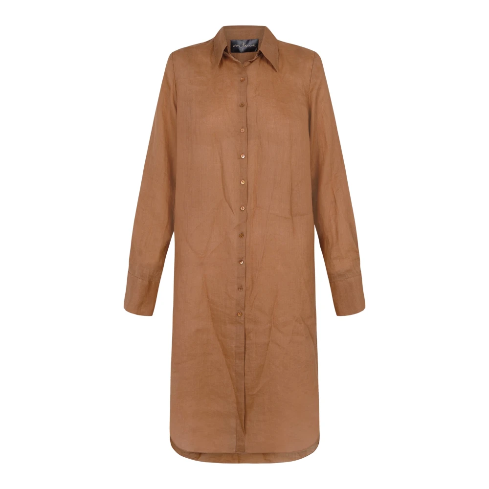 Cortana Oversized Ramie Terracotta Shirt Brown Dames