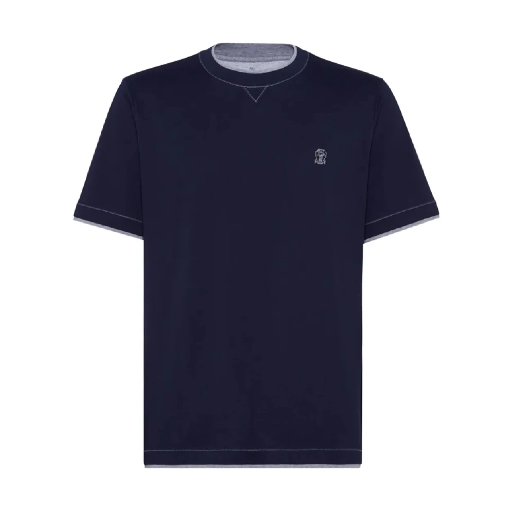 Brunello Cucinelli Blue T-Shirts, Male, S, Crew Neck T-Shirt For Men