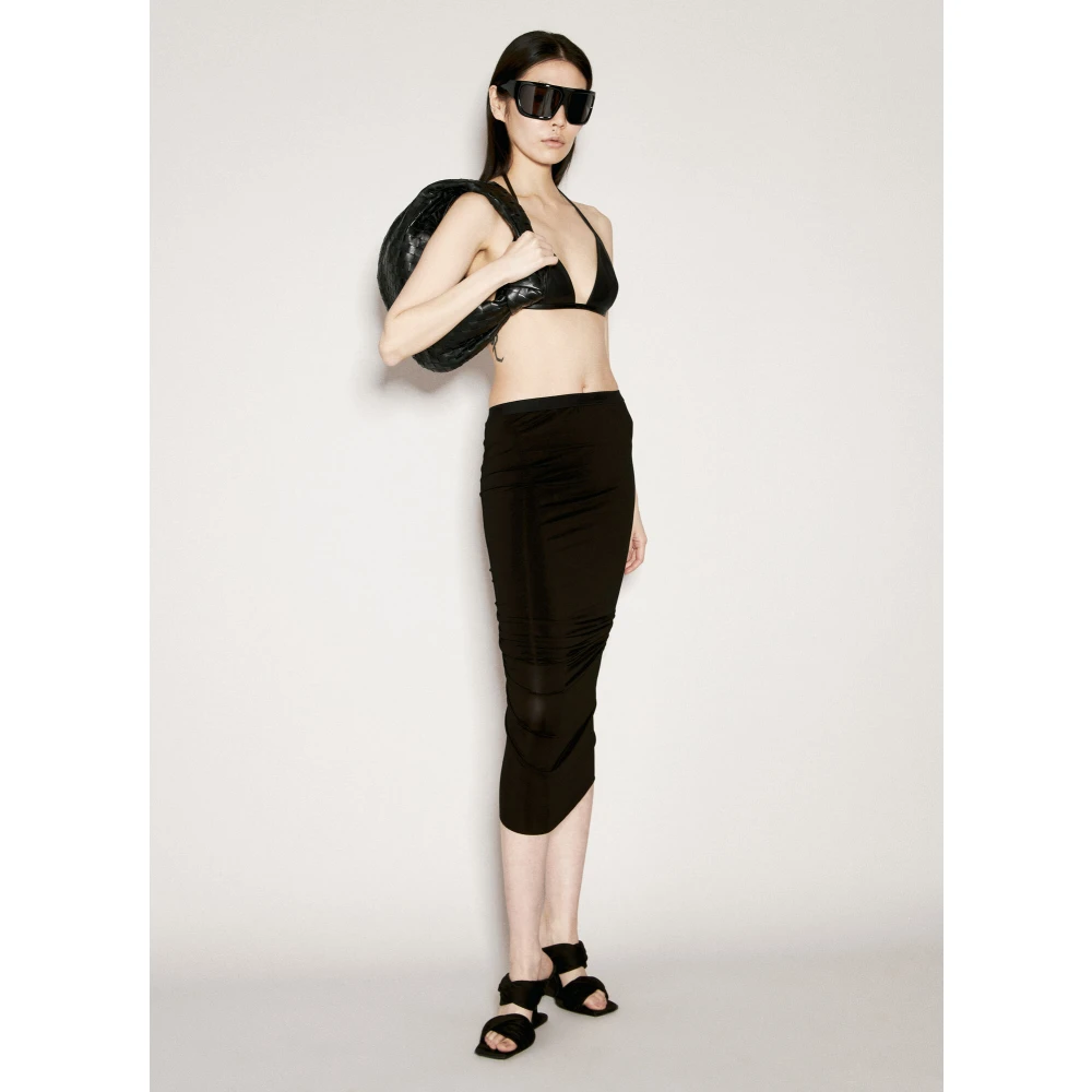 Rick Owens Shrimp Ruched Midi Rok Black Dames