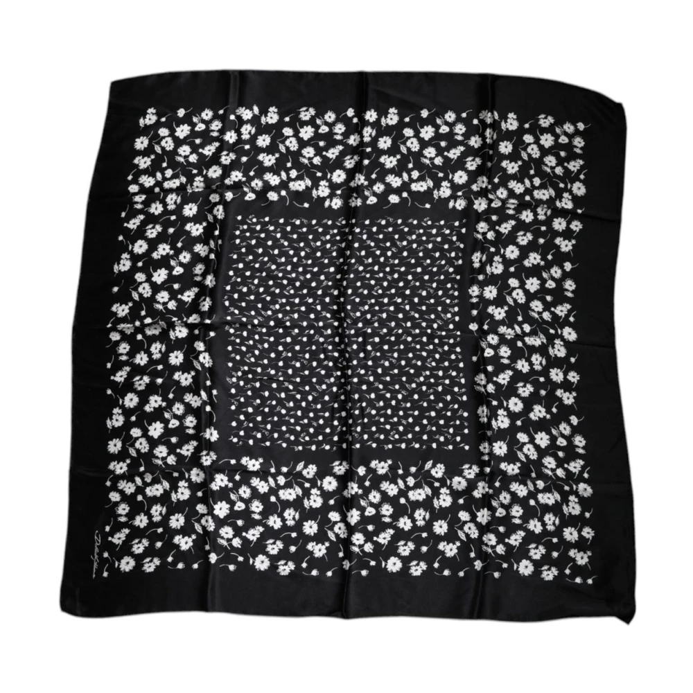 Dolce & Gabbana Women's Black Silky Scarves, One Size, Floral Silk Wrap Shawl Scarf