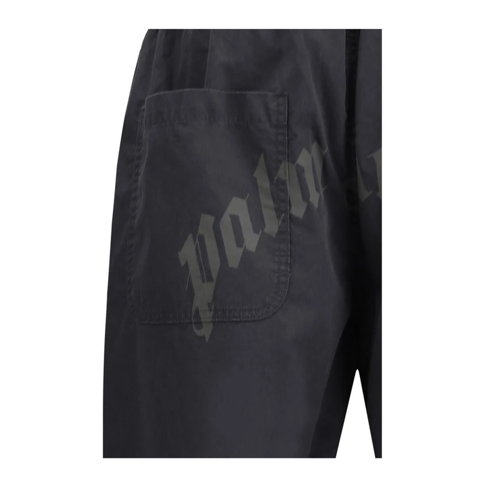 Palm Angels Gebogen Wijde Katoenen Broek met Zakken Black Heren