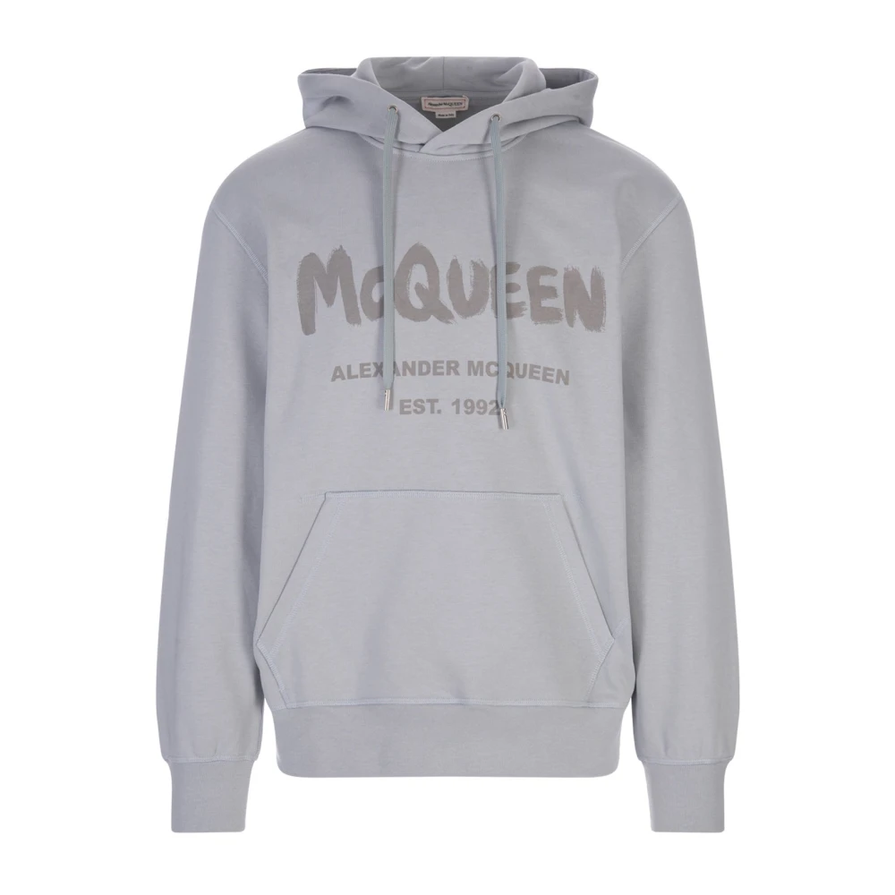 Alexander McQueen Bomullshuvtröja med logodetalj Gray, Herr