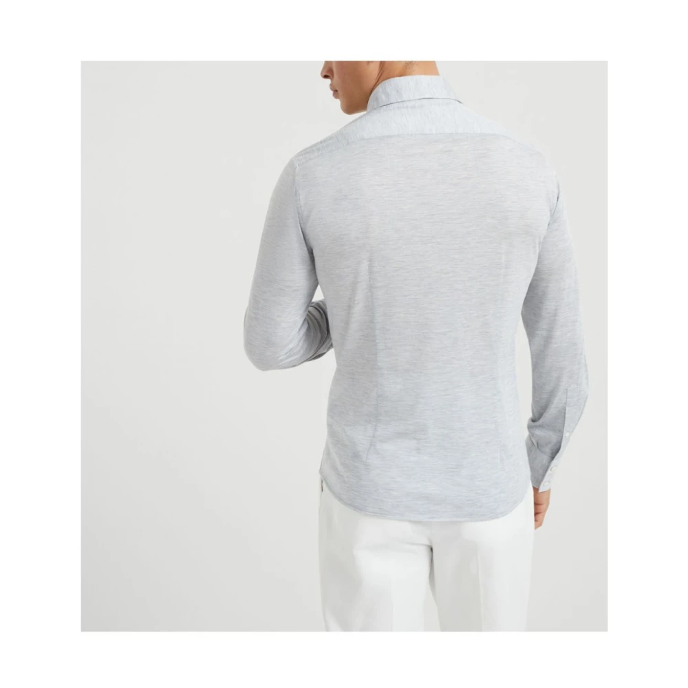 BRUNELLO CUCINELLI Zijden en Katoenen Jersey Shirt Gray Heren