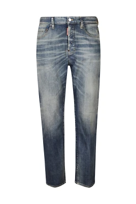Blå Distressed Jeans Blekt Tvätt Design