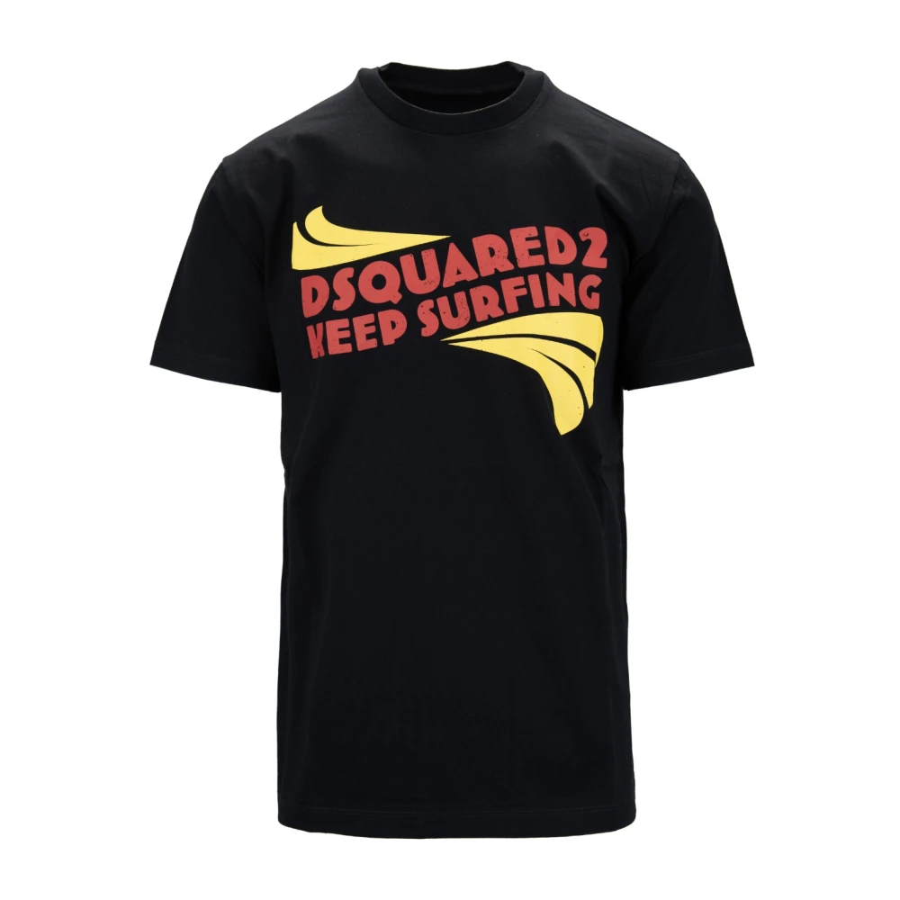 Dsquared2 Mannelijk Zwart Tops Heren, S, Katoen, Heren Grafische Katoenen T-Shirt