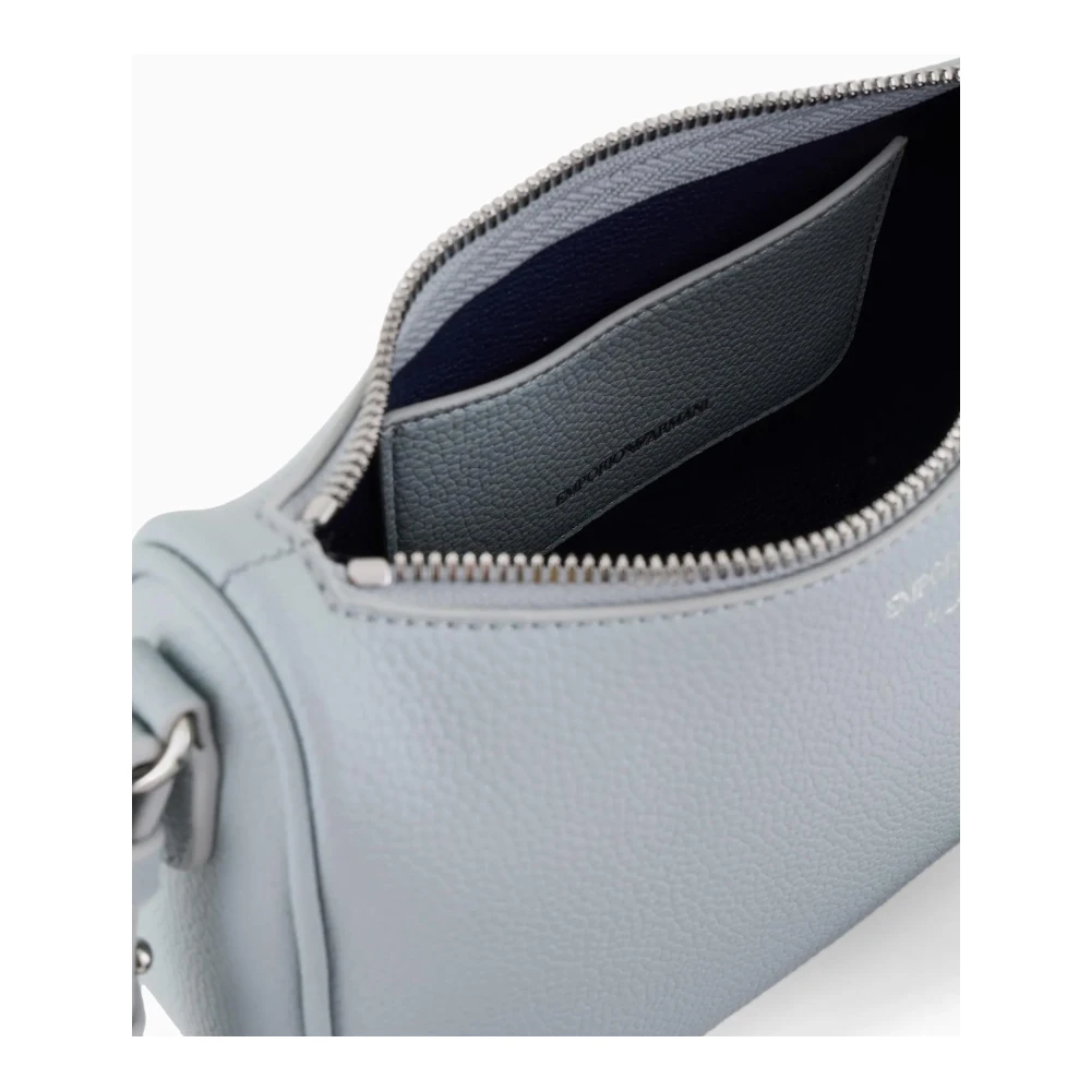 Emporio Armani Logo Serigrafato Schoudertas Rits Sluiting Blue Dames