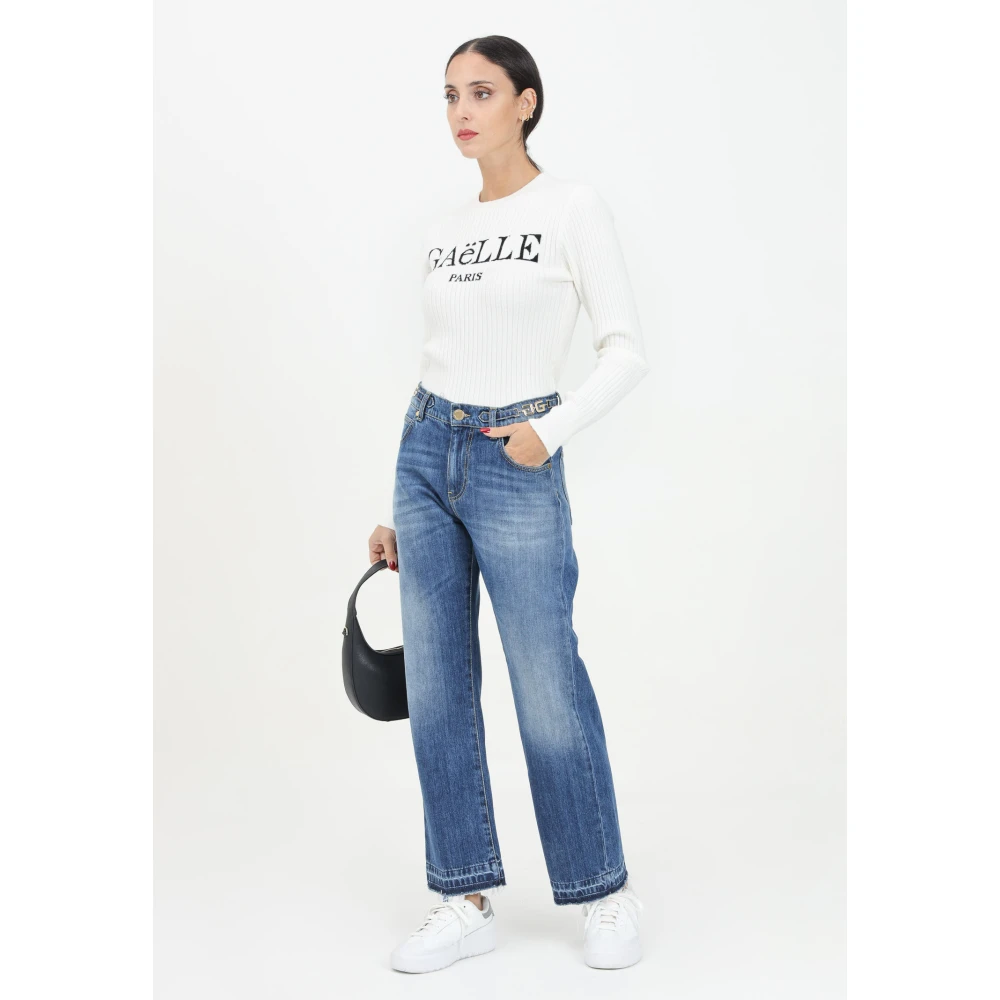 Gaëlle Paris Blauwe Gewassen Denim Jeans met Gouden Kettingriem Blue Dames