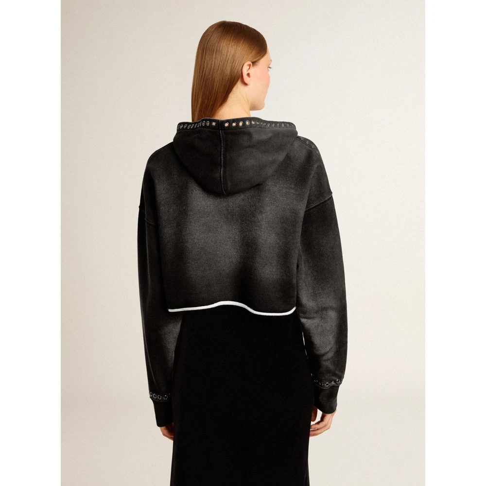 Golden Goose Eyelets Cropped Zipped Hoodie Yellow Dames