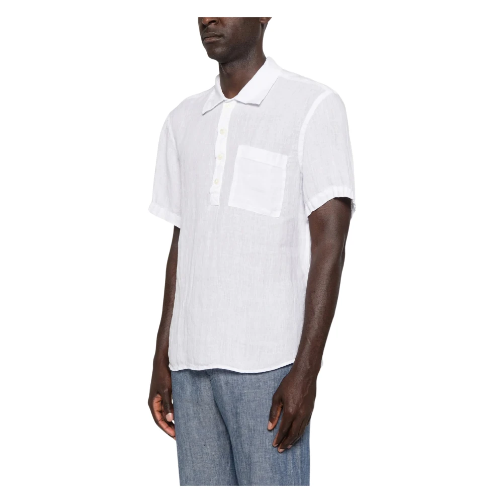 120% Lino White Short Sleeve Shirts, Male, S, Short-Sleeve Linen Shirt