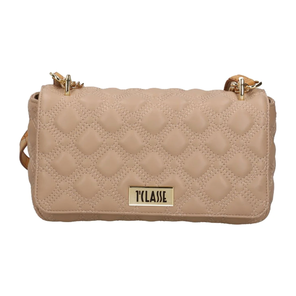 Alviero Martini 1a Classe Gewatteerde Schoudertas met Kettingriem Beige Dames