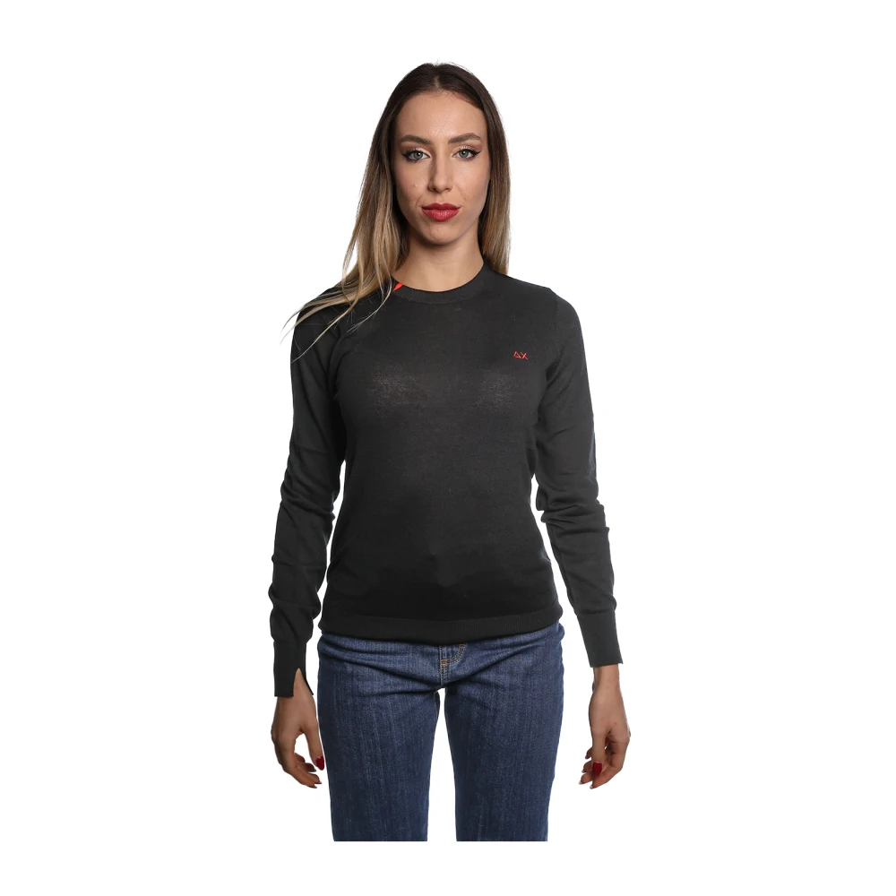 Sun68 Zwarte Merinowol Katoenen Trui Black Dames