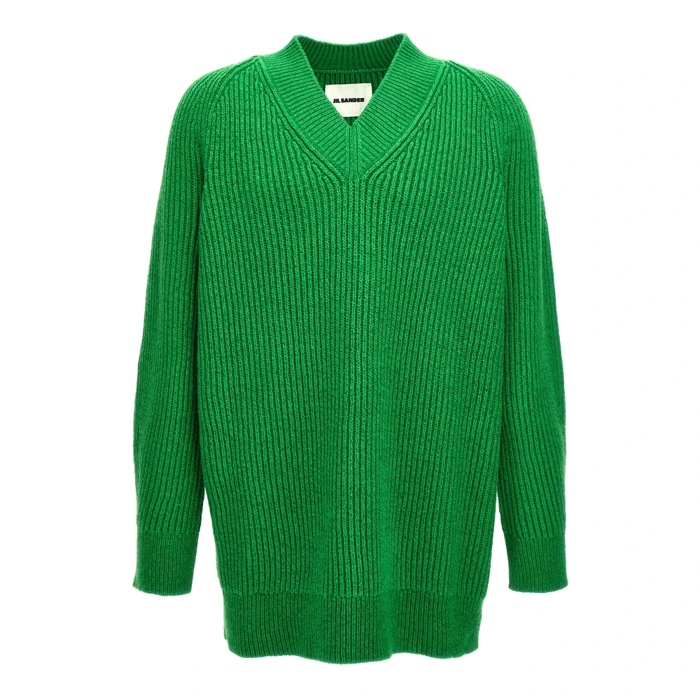 Jil Sander Men's Green V-Neck Knitwear, M, Oversized V-Neck Jumper