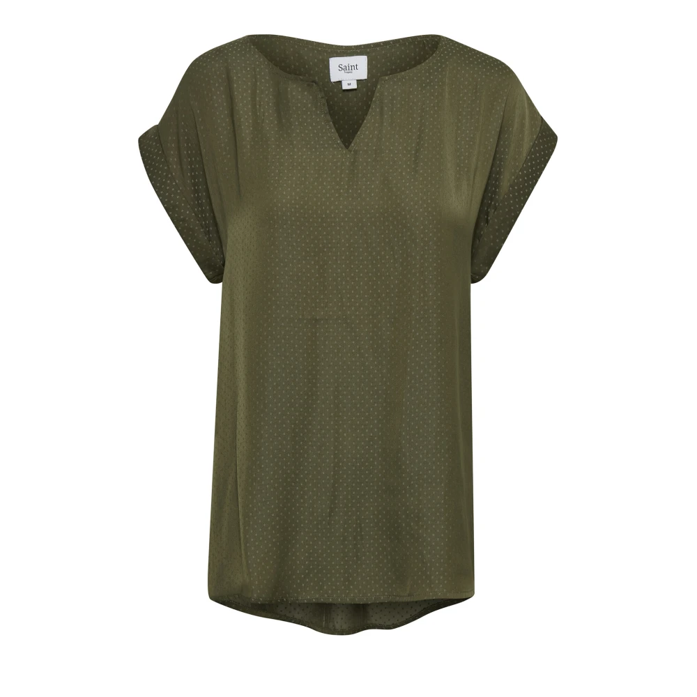 Saint Tropez Army Green Polkadot Blus Green, Dam