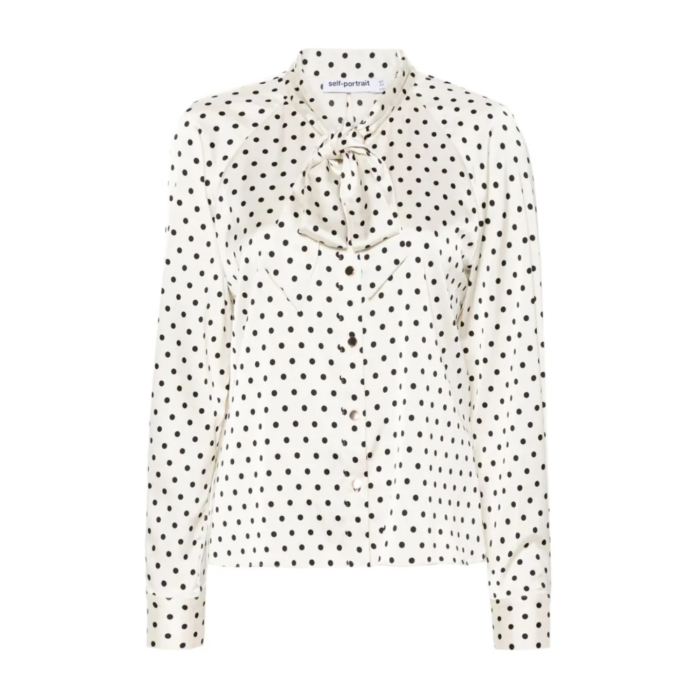 Self Portrait Satin Blouse met Polka Dot Beige Dames